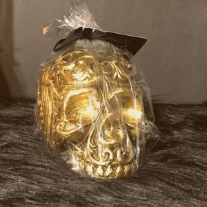 Midnight Spell Ornate Gold Skull Candle NIP